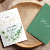 ハッピーバースデーモダンパーティーユーカリ緑 招待状