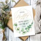 ハッピーバースデーモダンパーティーユーカリ緑 招待状