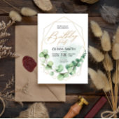 ハッピーバースデーモダンパーティーユーカリ緑 招待状