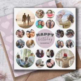 ハッピーバースデーモダンピンク20フォトコラージュ カード