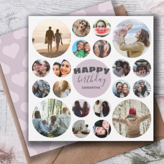 ハッピーバースデーモダンピンク20フォトコラージュ カード