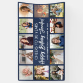 ハッピーバースデーモダンフォトコラージュ海軍とホワイト 横断幕 (縦)