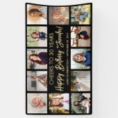 ハッピーバースデーモダンフォトコラージュ黒と金ゴールド 横断幕 (縦)