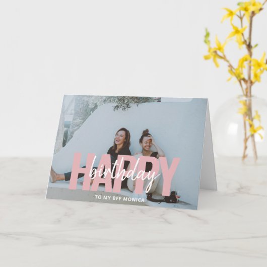 ハッピーバースデーモダンブはっきりしたラシの写真 カード (黄色い花)