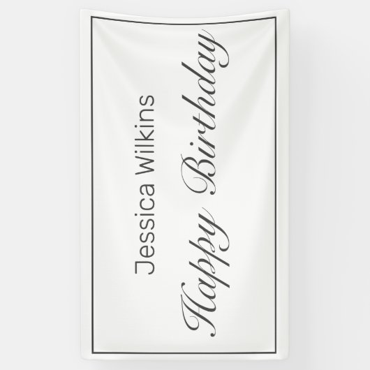 ハッピーバースデーモダンミニマリスト白黒 横断幕 (縦)