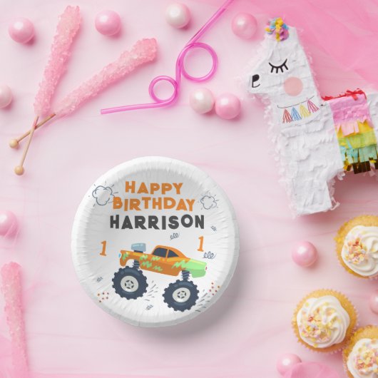 ハッピーバースデーモダンモンスターカートラック名 ペーパーボウル (パーティー)