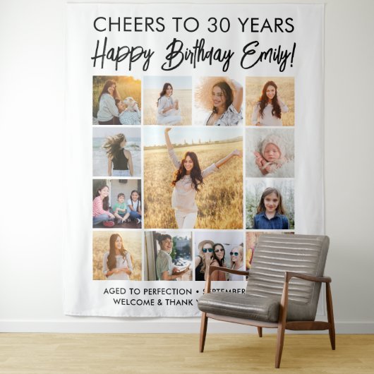ハッピーバースデーモダン写真コラージュパーティー標識 タペストリー (インサイチュ)