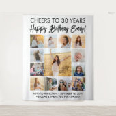 ハッピーバースデーモダン写真コラージュパーティー標識 タペストリー (正面)