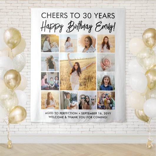 ハッピーバースデーモダン写真コラージュパーティー標識 タペストリー