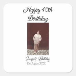 ハッピーバースデーモダン写真シンプルミニマル スクエアシール