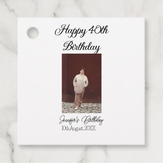 ハッピーバースデーモダン写真シンプルミニマル フェイバータグ (正面)