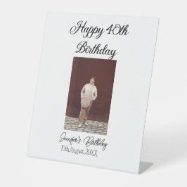 ハッピーバースデーモダン写真シンプルミニマル 台座サイン