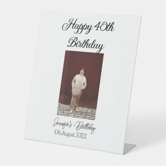 ハッピーバースデーモダン写真シンプルミニマル 台座サイン (正面)