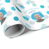 ハッピーバースデーモダン写真紙吹雪の青 ラッピングペーパー