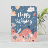 ハッピーバースデーモダン抽象芸術ピンクホワイトサーモン (スタンド正面)