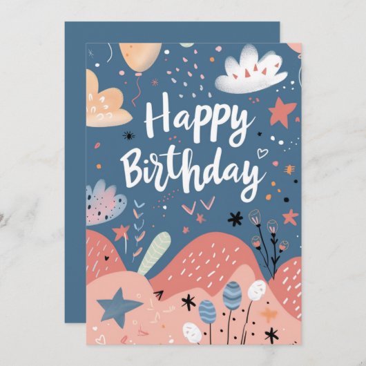 ハッピーバースデーモダン抽象芸術ピンクホワイトサーモン (正面/裏面)