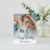 ハッピーバースデーモダン書の写真カード ポストカード (スタンド正面)