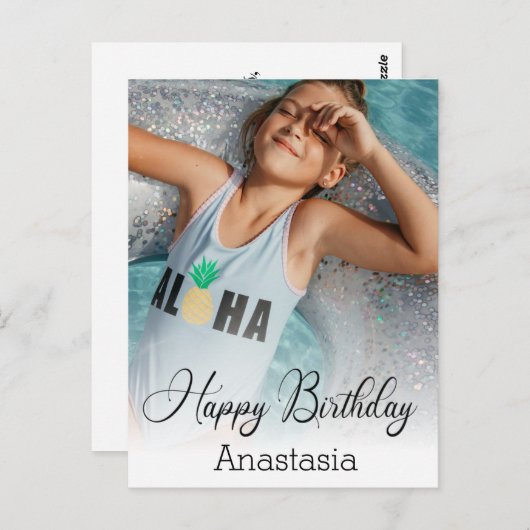 ハッピーバースデーモダン書の写真カード ポストカード (正面/裏面)