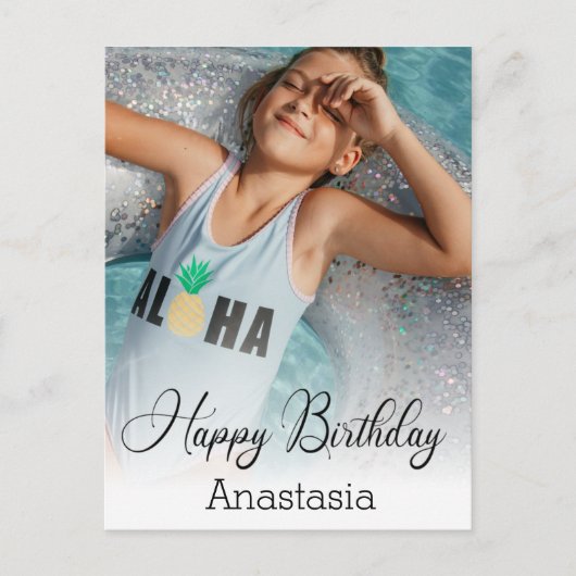 ハッピーバースデーモダン書の写真カード ポストカード (正面)