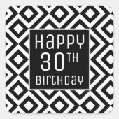 ハッピーバースデーモダン白黒幾何学模様 スクエアシール (正面)