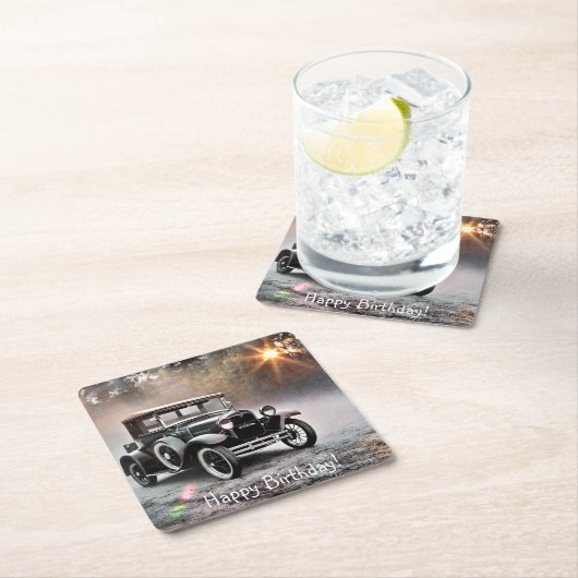 ハッピーバースデーモデルA車のコースター スクエアペーパーコースター (インサイチュ)