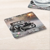 ハッピーバースデーモデルA車のコースター スクエアペーパーコースター (アングル)
