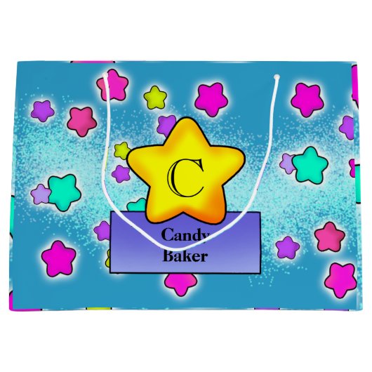 ハッピーバースデーモノグラムとパかわいらしステルスターズ ラージペーパーバッグ (正面)