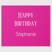 ハッピーバースデーモノグラム名ホットピンクホワイト2025 ラッピングペーパー (フラット)