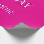 ハッピーバースデーモノグラム名ホットピンクホワイト2025 ラッピングペーパー (角)