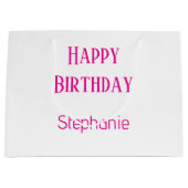 ハッピーバースデーモノグラム名ホワイトホットピンク2025 ラージペーパーバッグ (正面)