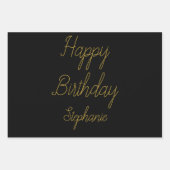 ハッピーバースデーモノグラム名白黒金ゴールド ラッピングペーパーシート (正面3)