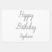 ハッピーバースデーモノグラム名白黒金ゴールド ラッピングペーパーシート (正面2)