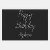 ハッピーバースデーモノグラム名白黒金ゴールド ラッピングペーパーシート (正面)
