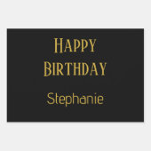 ハッピーバースデーモノグラム名金ゴールド白黒 ラッピングペーパーシート (正面3)