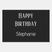 ハッピーバースデーモノグラム名金ゴールド白黒 ラッピングペーパーシート (正面)