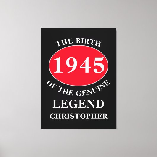 ハッピーバースデーモノグラム追加名年赤黒 キャンバスプリント (正面)