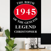 ハッピーバースデーモノグラム追加名年赤黒 ポスター (ホームオフィス)