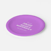 ハッピーバースデーモマシックなスクリプエレガントトバイオレット ペーパープレート (アングル)
