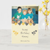 ハッピーバースデーモミーのオレンジ色のグレーの写真 カード (黄色い花)