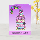 ハッピーバースデーユニコーンガール カード (黄色い花)