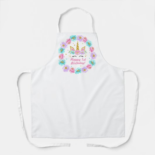ハッピーバースデーユニコーンバラ エプロン (正面)