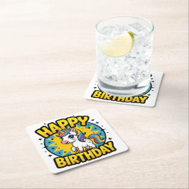 ハッピーバースデーユニコーン スクエアペーパーコースター