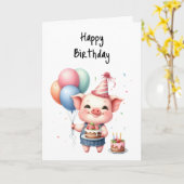ハッピーバースデーユーパーティーアニマルケーキバルーン カード (黄色い花)