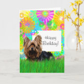 ハッピーバースデーヨークシャーテリアドッグカード カード (黄色い花)