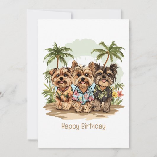 ハッピーバースデーヨークシャーテリアドッグハワイアンシャツ カード (正面)