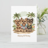 ハッピーバースデーヨークシャーテリアドッグハワイアンシャツ カード (スタンド正面)