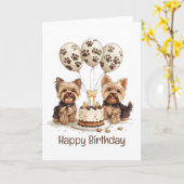 ハッピーバースデーヨークシャーテリアドッグ カード (黄色い花)