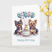 ハッピーバースデーヨークシャーテリア犬 カード (黄色い花)
