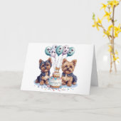 ハッピーバースデーヨークシャーテリア犬 カード (黄色い花)