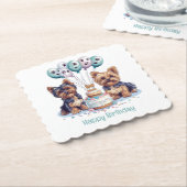 ハッピーバースデーヨークシャーテリア犬 ペーパーコースター (アングル)